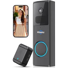 2MP + Chime: Hiseeu Smart Video Doorbell with Camera, 1080P Wireless Video Doorbell with 2-Way Audio, WLAN Video Doorbell with Battery, Night Vision, PIR Person Detection, IR Night Vision, SD & Cloud