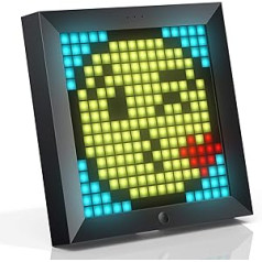 Divoom Pixoo Pixel Art digitālais rāmis, programmējams 16 x 16 RGB LED panelis, viedais pulkstenis ar sociālo mediju paziņojumu, 7,18 collu mājas dekorēšanas kalendāra pulkstenis operētājsistēmai iOS un Android (melns)