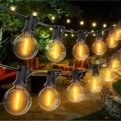 litogo LED Fairy Lights Outdoor Power 35,5 m, Outdoor Fairy Lights ar 50 + 2 G40 Retro spuldzi, Fairy Lights Outdoor izturīgs pret laikapstākļiem, Savienojamas Fairy Lights Balkonam, Dārzam, Terasei, Ballītei, Silti Balts