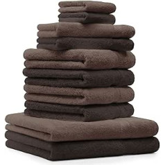 10 piece bath hand face guest towel set bale colour: hazel and dark brown 100% cotton
