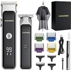 BarberBoss nešiojama barzdos ir plaukų kirpimo mašinėlė, veido plaukų kirpimo mašinėlė vyrams su keraminiu peiliuku, tikslus ciferblatas, kreipiamosios šukos, USB įkrovimas, raudonas/žalias ekranas, QR-2682