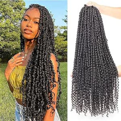 Xtrend 22 collu melni Pre Twisted Passion Twist mati, 6 komplekti, 15 šķipsnas/paka, Bohemian Pre Looped sintētiskie ūdens vilnis dabiskie mati, tamborētas bizes, Passion Twist mati melnām sievietēm