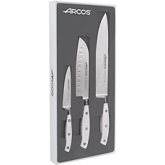 Arcos 807610 Serie Riviera Blanc - Küchenmesser eingestellt 3 Stück (1 Schälmesser + 1 Santoku + 1 Kochmesser) - Klinge aus Nitrum geschmiedetem Edelstahl - HandGriff Polyoxymethylen (POM) Farbe Weiße