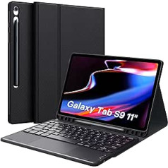 Earto Samsung Galaxy Tab S9 futrālis ar tastatūru, viedais skārienpaliktnis, Tab S9 futrālis ar S pildspalvas turētāju, vācu QWERTZ izkārtojuma tastatūra Galaxy Tab S9 11 collu 2023, Galaxy Tab SM-X710/X716B/X718U, melns