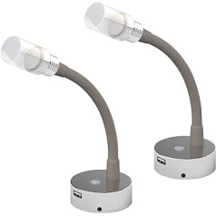 CamperXlite lasīšanas lampa 12 V dzīvojamajā mājā, elastīga zosskakla aptumšojama kempera vieta ar USB ātro lādētāju 3200 K LED lasīšanas spuldze, 24 V līdzstrāva laivai, karavānai, furgonam, jahtai (spīdīgs hroms)