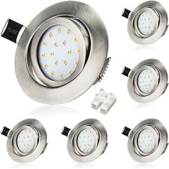 Wondlumi 6 LED prožektoru komplekts, 5 W, silti balts, 30 mm, plakani LED padziļināti prožektori, 230 V, grozāmi griestu prožektori, nerūsējošais tērauds, apaļš, viesistabai, virtuvei,