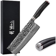 Wakoli EBO Premium Nakiri Nakiri ar 22,5 cm asmeni un āmura sitienu, kas izgatavots no 67 slāņiem īsta Damaskas tērauda ar melnā ozola koka rokturi I Damaskas nažu virtuves nažu komplekts un profesionāla šefpavāra komplekts