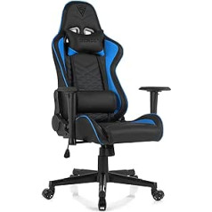 Biuro kėdė SENSE7 Gaming Spellcaster, Ergonomiška žaidėjo kėdė, porankis, vientisas plieninis rėmas, reguliuojamas pakreipimo kampas, juoda/mėlyna, odinė, 43-52 x 69,5 x 57 cm