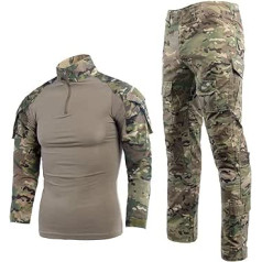 LNFINTDO vyriškų taktinių kostiumų kovinių marškinėlių ir kamufliažinių kelnių rinkinys 1/4 užtrauktuku Ripstop medžiokliniai drabužiai ilgomis rankovėmis Camo Woodland BDU karinės armijos uniforma