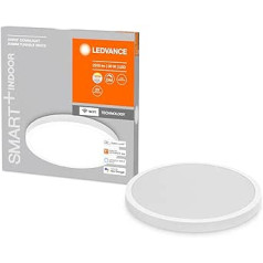 LEDVANCE LED punktveida virsma Smart+ diametrs 60 cm, griestiem padziļināts prožektors lietošanai iekštelpās, regulējams, 30 W, krāsu temperatūra 3000 - 6500 K, 2500 lūmeni, plakans moderns dizains, iekļauta spuldze, apaļa,