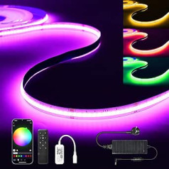 5 m WiFi COB RGB+WW Silti balta LED sloksne Fairy Lights 784 LED/M 3920 LED 24 V aptumšojama kaļama LED gaisma ar tālvadības pulti, joslas gaismas josla darbojas ar Google Home Assistant/Alexa