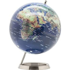 Exerz 25 cm metālisks globuss ar nerūsējošā tērauda iepakojumu augstas kvalitātes kraftkastē, ideāli piemērots dāvanai — angļu valodā (25 cm tumši zils)