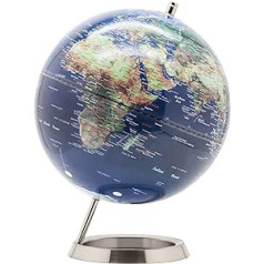 Exerz 25 cm Metallic Globe with Stainless Steel Packaging in High-Quality Kraft Box, Ideal as a Gift – in English (25 cm Navy Blue)