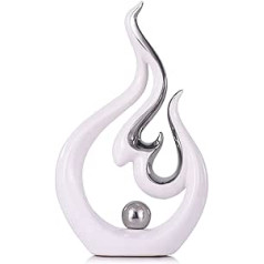 Abstract White Silver Ceramic Statue - Living Room, Dining Room & Office Decorative Accent - Modern Art Centrepiece for Coffee Table, TV Stand - Birthday, Wedding, Special Occasion Gift