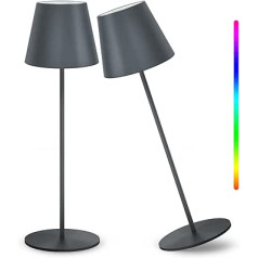 Iepakojumā 2 LED galda lampa ar baterijām, izgatavota no metāla, ar pieskārienu aptumšojama 8 krāsu RGB LED galda lampa, bezvadu iekštelpās un ārā IP54 ūdensizturīga uzlādējama LED galda lampa lasīšanai, darbam, bāriem, restorāniem