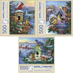 Bits and Pieces - Value Set of Three (3) 500 Piece Jigsaw Puzzles for Adults - Each Puzzle Measures 46cm x 61cm - Snow Winter Birds Puzzle by Artist Oleg Gavrilov