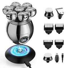 7D Head Shaver for Men, EYEPICK Wet and Dry Electric Shaver for Face & Head, Rotary Bald Head Shaver with Battery Indicator, Men's Care Kit with Nose Trimmer, Brushes, Wireless Charging Base