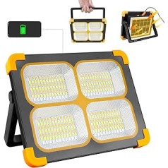 100 W LED Solar Construction Spotlight, Portable Work Spotlight, Battery with 348 LED Beads, 4 Modes, 10000 Lumens, Work Light, USB or Solar Rechargeable, Ideal for Camping, Work, Fishing, Black