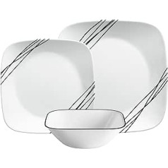 CORELLE 1146920 Galda piederumi (12 daļiņu komplekts, vienkārša skice) Trauki 4 personām, komplektā 4 šķīvji, sānu šķīvji, bļodas, 3 x izturīgākas, aizņem pusi vietas, keramikas svars