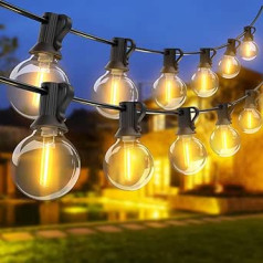 Woolmug Outdoor Fairy Lights, 36 m Outdoor Fairy Lights, Spuldzes, 60 + 6 LED G40 Globe spuldzes, Ūdensizturīgas LED Fairy Lights, Garden Retro Fairy Lights, Iekštelpu dekors Ziemassvētkiem, Kāzām, Ballīte