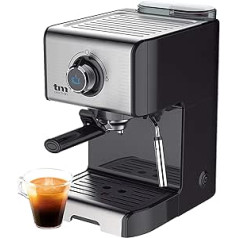 TM Electron TMPCF101 manuāla espresso automāts ar 15 bāru spiedienu, 1200 W, 1,2 l tvertne, piena putotājs, 3 funkcijas, nerūsējošais tērauds, 1 glāze