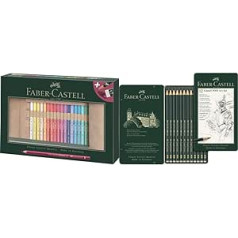 Faber-Castell 110030 Polychromo Polychromos dažomi pieštukai, rinkinys po 30 su dirbtinės odos pieštukų rulonu ir priedais, spalvingas ir F119065 119065 - Castell 9000 pieštukas, 12 rinkinys, turinys: 8B - 2H