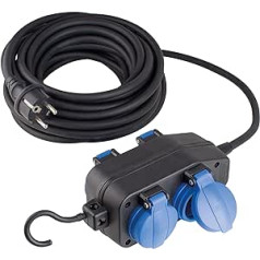 as - Schwabe 4-Way Splitter Socket 230 V / 16 A - Power Distributor with 10 m Heavy Rubber Hose Line H07RN-F 3G1.5 - Ideal for Outdoor Use - IP44 - Black I 60671