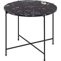 AC Design Furniture Agnar Round Side Table in Black Marble Stone Look with Black Metal Legs, Living Room Side Table in Exclusive Marble Look, Marble Living Room Furniture, Small Coffee Table