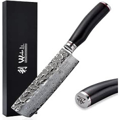 Wakoli EBO Premium Nakiri Nakiri ar 16,5 cm asmeni un āmura sitienu, kas izgatavots no 67 slāņiem īsta Damaskas tērauda ar melnā ozola koka rokturi I Damaskas nažu virtuves nažu komplekts un profesionāla šefpavāra komplekts