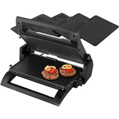 Princess 112536 Multi-Grill 4-in-1, Sumuštinis / Kontaktinis / Stalo grilis ir vaflinis lygintuvas, keičiamos plokštės, nerūdijantis plienas, neprideganti danga, juoda / sidabrinė