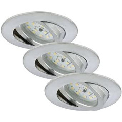 BRILONER Leuchten 7296-039 LED padziļinātas gaismas, 3 komplekts, aptumšojami griestu lukturi, grozāms LED modulis, katrs 6,5 vati, 570 lūmeni, 3000 kelvini, IP23, alumīnija krāsa, 82 x 28 mm (DxH)