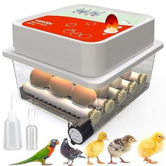 Okköbi OBI-12 inkubators vistām, pīlēm un citiem putniem + 2024 + pilnībā automātisks inkubators + temperatūras kontrole + mitruma displejs + integrēts olu čaumalas + 5 gadu aizsardzība