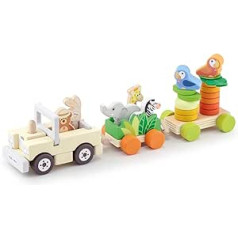 Džons Adamss, Sevi — safari vilciena rotaļu komplekts: Ziemassvētki, bērnu vakars, dzimšanas dienas vai kristību dāvana bērniem, koka rotaļlietas, 2+ gadus veci