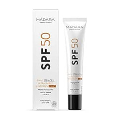 MÁDARA Organic Skincare SPF50 Augu cilmes šūnu Ultra-Shield sauļošanās krēms - 40 ml, uzlabota saules aizsardzības emulsija, ar cinka oksīdu, dabīga UVA/UVB aizsardzība, vegāns