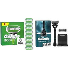 Gillette ķermeņa skuvekļa asmeņi vīriešiem, 8 nomaināmi asmeņi, ķermeņa skuvekļa asmeņi ar 3 asmeņiem, kas ir spēcīgāki par tēraudu, un intīmais skuveklis ar 2 asmeņiem