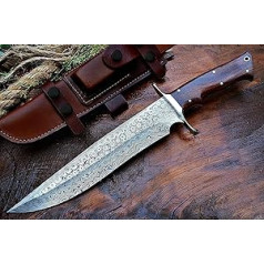 BIGCAT ROAR Handmade Damascus Hunting Knife - Fixed Blade Hunting Knife with Sheath and Walnut Wood Handle - 35.5 cm Outdoor Knife - Patriot