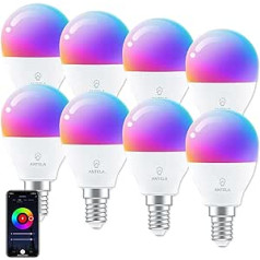 ANTELA Alexa spuldze G45 E14 4,5 W LED spuldzes Smart WiFi spuldze RGB Vēsi baltā, silti baltā gaisma, lietotņu vadība, balss vadība, saderīgs ar Alexa, Google sākumlapa, 8 gab. iepakojums