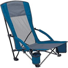 Asteri Low Beach Chair kempinga krēsls salokāms ar pārnēsāšanas somu 600D Oksfordas audums elpojošs sieta aizmugure zila/melna