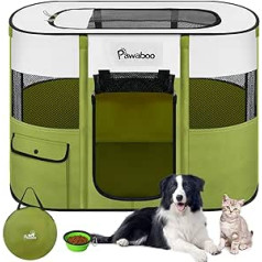 Pawaboo Portable Pet Hutch salokāma suņu rotaļu pildspalva ar ūdensizturīgu Oksfordu, kaķu pildspalva ar ceļojumu somu, saliekama bļoda, iekštelpu āra lietošanai kucēniem, kaķiem, trušiem, zaļa, M