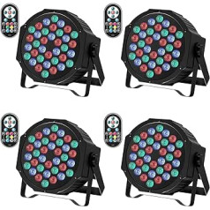 LED par prožektors 36 LED skatuves gaismas 9 režīmi RGB ballīšu apgaismojums ar tālvadības pulti un DMX512 vadības priekšējo lukturu apgaismojums dzimšanas dienas svinībām, kāzām, Ziemassvētkiem (4 papakojumā)