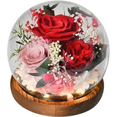 Amžina stiklinė rožė su šviesa, begalybės gėlės Išsaugotos rožės kaip dovanos moterims mamai, močiutei, merginai Valentino dienai, Motinos dienai, gimtadienio jubiliejui Padėkos dienos pagrindinis papuošalas