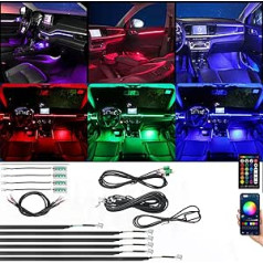 VASRFIRE automašīnas salona LED sloksnes gaisma, RGB 16 miljoni krāsu, 18 in 1 akrila atmosfēras apgaismojuma komplekts, USB ports, lietotņu vadība, dekorēšana, automašīnas dāvana (RGB 18 vienā)