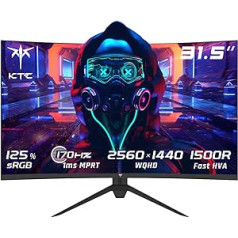 KTC izliekts spēļu monitors 32 collas, 165 Hz, QHD 2K 1440p 2560x1440, 1 ms, HDR10, brīvā sinhronizācija un G-sinhronizācija, VA 1500R bezrāmju datora ekrāns, 125% sRGB, zilās gaismas samazināšana, USB7, HDMI22 DP1.1.