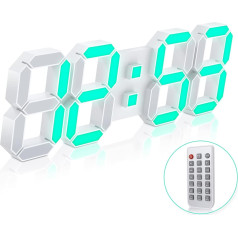 Edup Home 7 krāsu 3D LED sienas digitālais pulkstenis ar tālvadības pulti, 15 collu LED modinātājs, aptumšojams nakts apgaismojums, kluss atlikšanas USB 12/24 stundu datuma temperatūras un kalendāra displejs guļamistabai/viesistabai/birojai