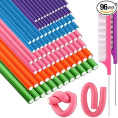 Tigeen 96 gab Flexible curling gludekļi, 24,9 cm, mīksts twist putu ruļļi, bez karstuma, matu stieņi, ruļļi ar 2 gab žurku astes ķemme, tērauda zvēru ķemme, sievietēm un meitenēm, ilgi,