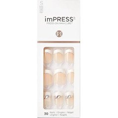 Kiss imPRESS Press-On Manicure, Believe, Short Length and Square with PureFit Technology, Includes Cleaning Pad, Mini File, Manicure Sticks and 30 False Nails
