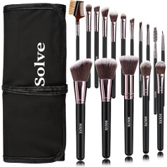 Solve Makeup Brush Set, 16 Pieces Premium Synthetic Foundation Blush Concealer Eyeshadow Makeup Brush Set Leather Travel Makeup Bag Black Rose Gold