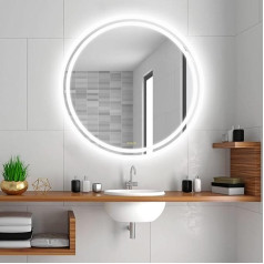 AI-LIGHTING LED Bathroom Mirror with Lighting, Round Bathroom Mirror with Lighting, 50 cm, Anti-Fog/Dimmable, 3 Light Colours, Illuminated Bathroom Mirror with Light for Bathroom