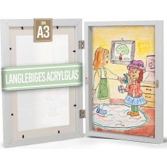 KiyAri Picture Frame White A3 bērnu zīmējumi aizpildāmie bērnu mākslas darbi stāv / karājas drošības akrila stikla priekšējā atvēršana 50-150 zīmējumi