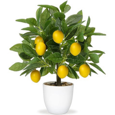 Dirbtinių augalų dekoracijos Citrinmedis, 40 cm plastikinis augalas vazonėlyje, baltas, dirbtiniai augalai kaip tikri, kambariniai augalai dirbtiniai su citrinos šaka ir citrinos vaisiais, skirti namų dekorui Svetainė Virtuvė